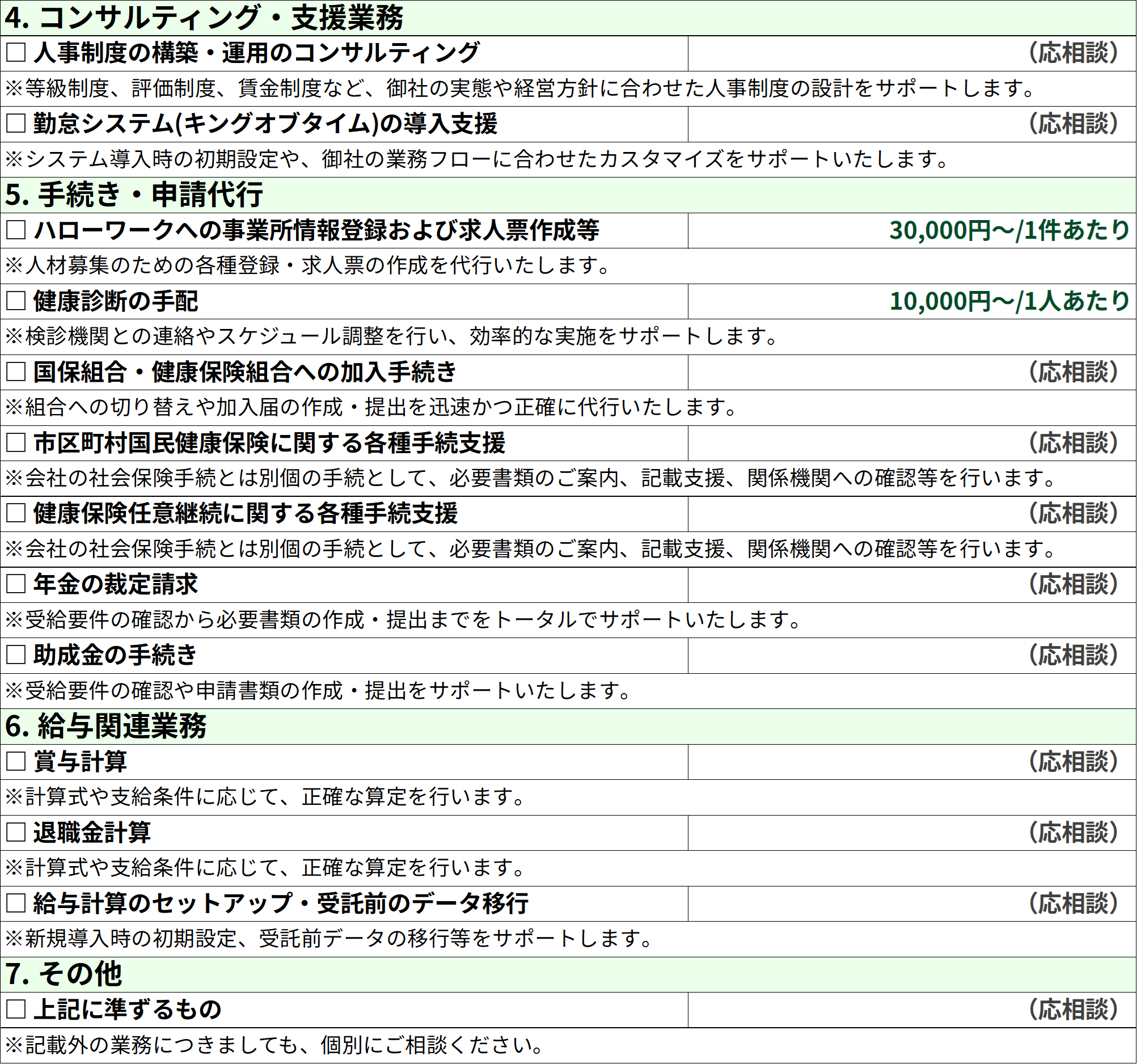 各種顧問契約に含まれない業務内容②